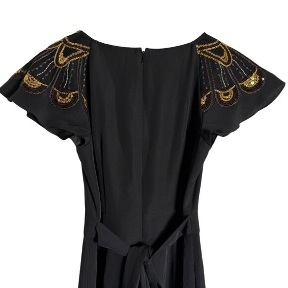 Gianni Bini Black Sequin Embellished Flutter Sleeve V-Neck A-Line Dress Size 2 - Picture 8 of 10